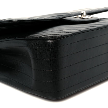 Chanel Caviar Chevron Quilted Jumbo Double Flap Black 10 of 11