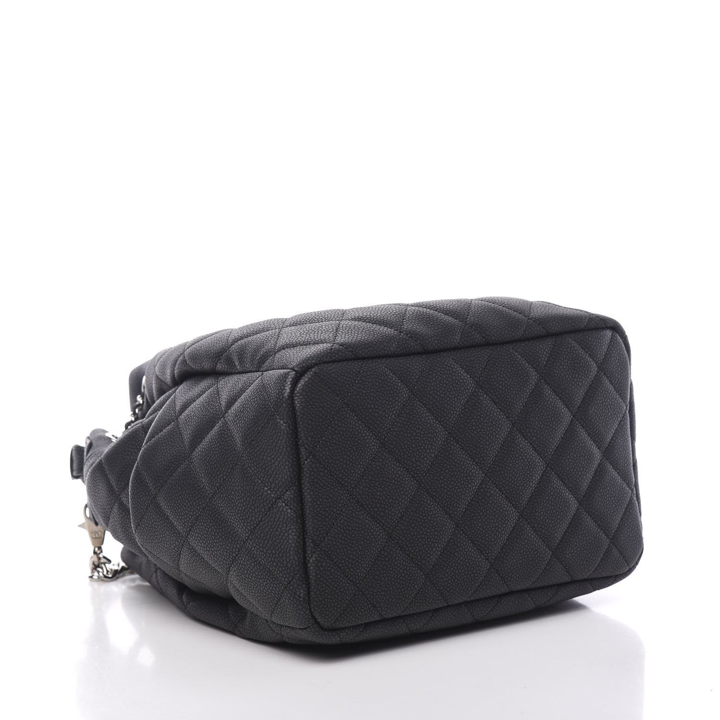 Grained Calfskin Quilted Medium CC Chain Bucket Drawstring Bag Grey