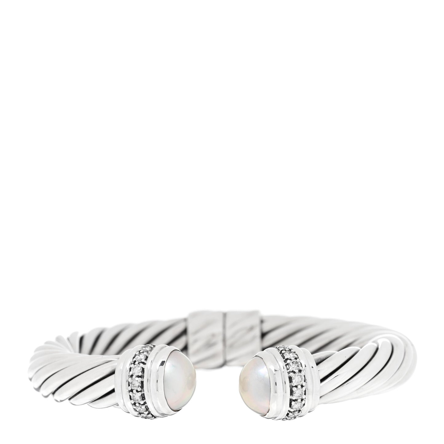 DAVID YURMAN Sterling Silver Pearl Diamond 10mm Cable Classics Hinged Bracelet
