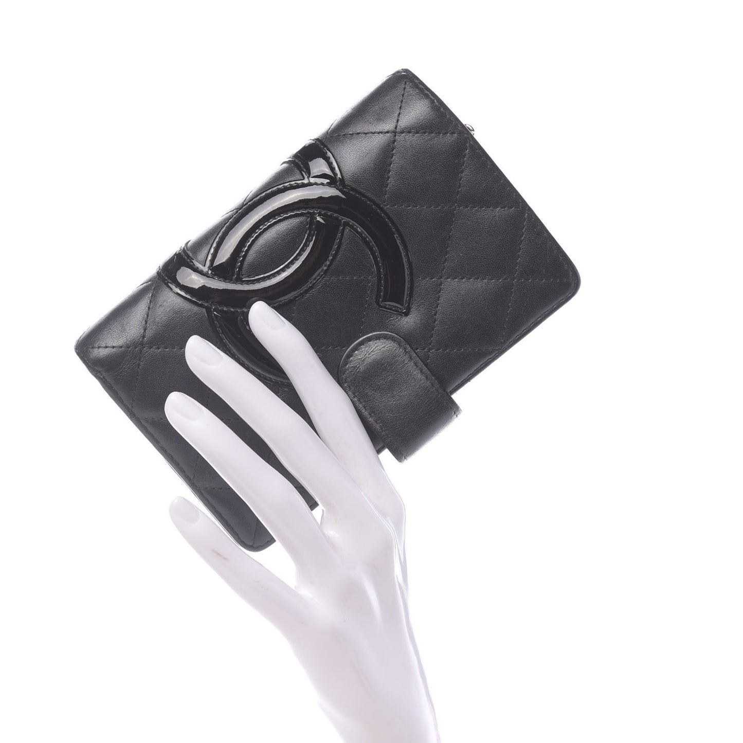 Calfskin Quilted Cambon Zipped Pocket Wallet Black