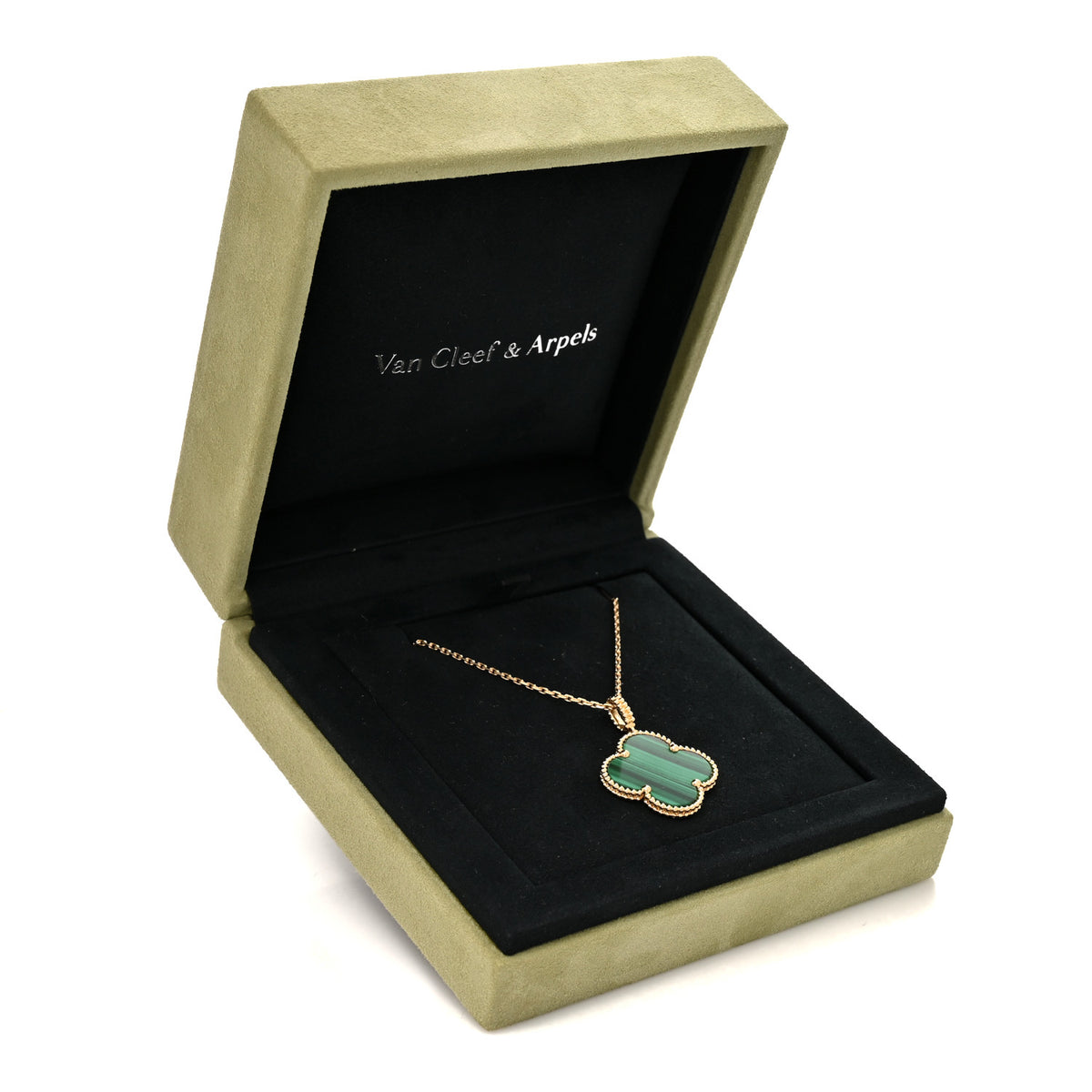 Van Cleef & Arpels 18K Yellow Gold Malachite Magic Alhambra Pendant Necklace 7 of 7