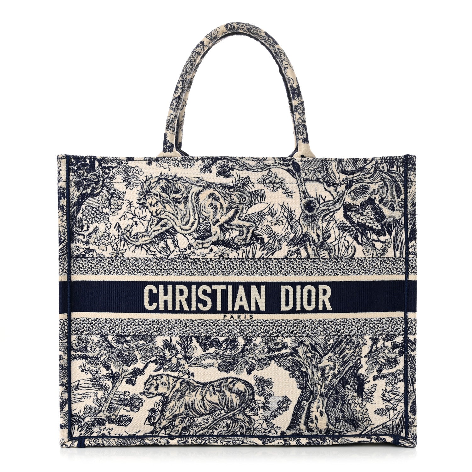 Christian Dior Canvas Embroidered Large Dioriviera Toile De Jouy Book Tote Blue 1 of 16