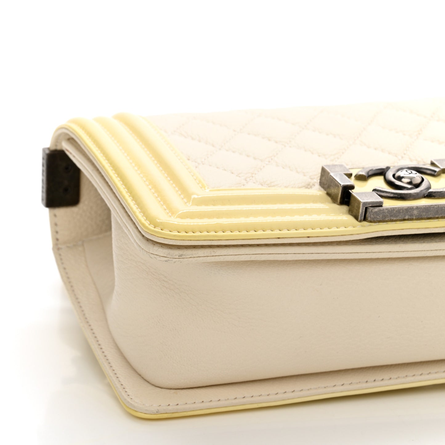 Goatskin Quilted Patent Small Duo Boy Flap White