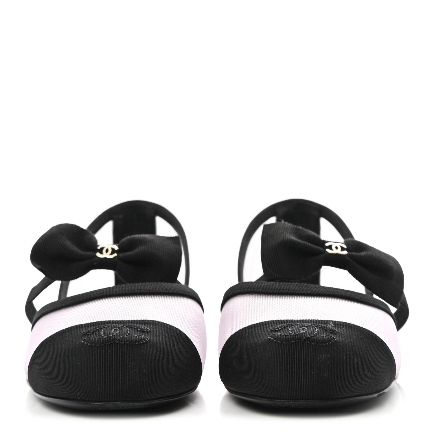 Chanel Mesh Grosgrain Mary Janes Flats 37 Light Pink Black 3 of 10