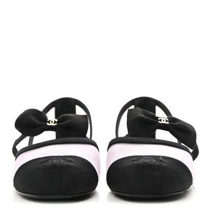 Chanel Mesh Grosgrain Mary Janes Flats 37 Light Pink Black 3 of 10