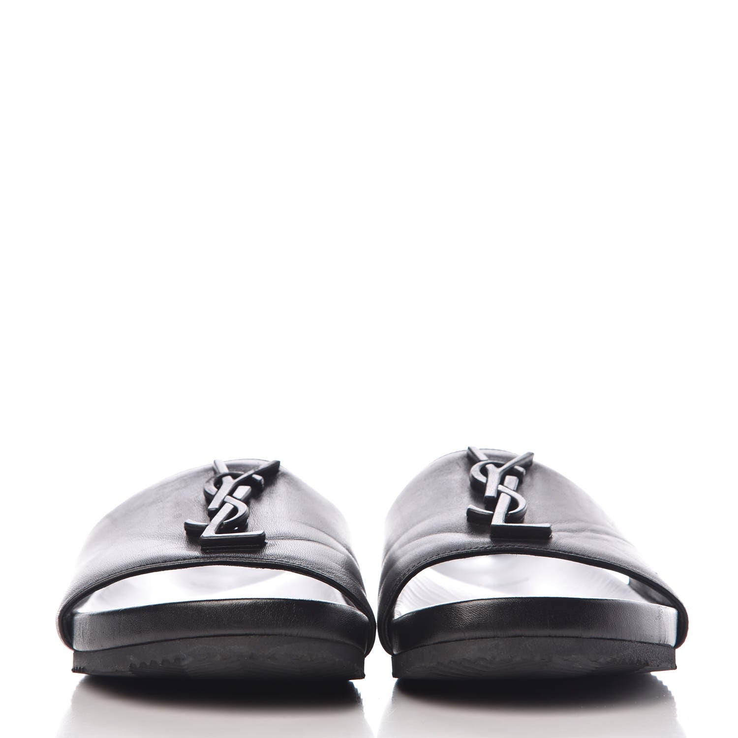 Saint Laurent Lambskin Joan Slide Sandals 38 Black 2 of 10