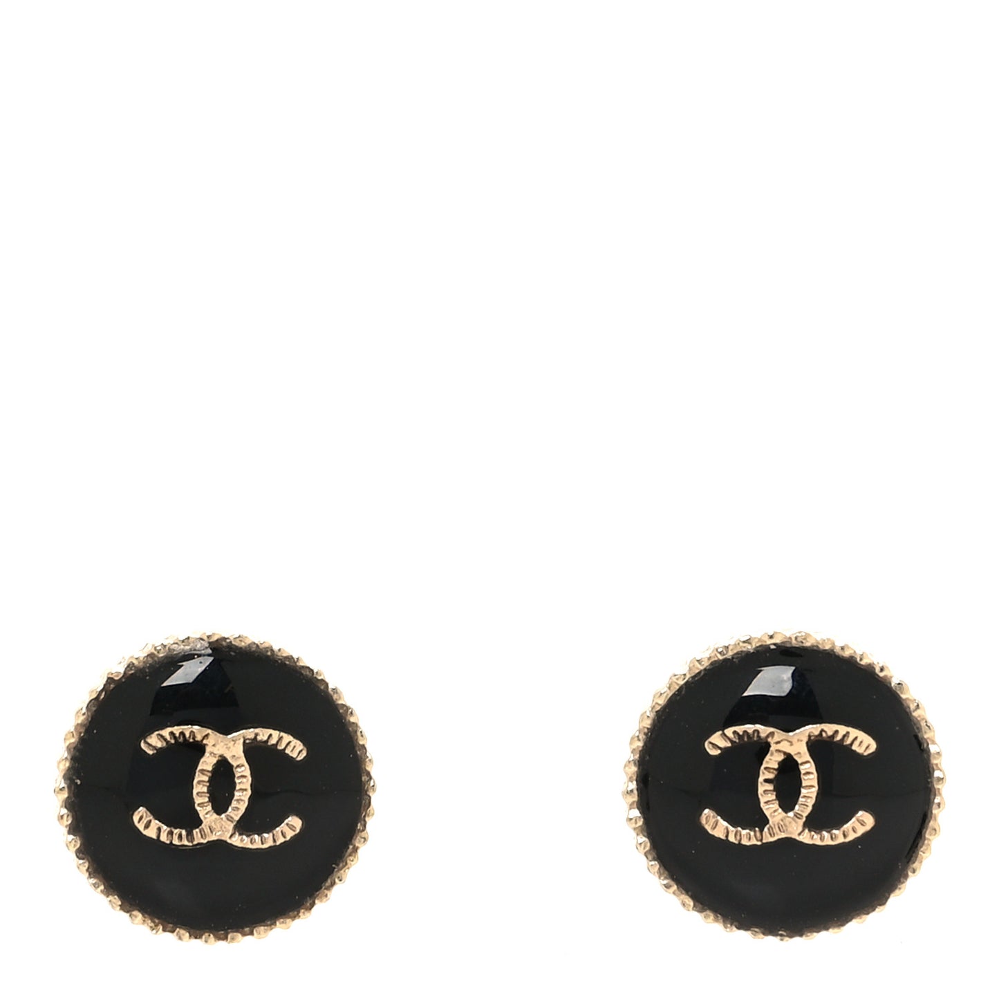 Resin CC Round Earrings Gold Black