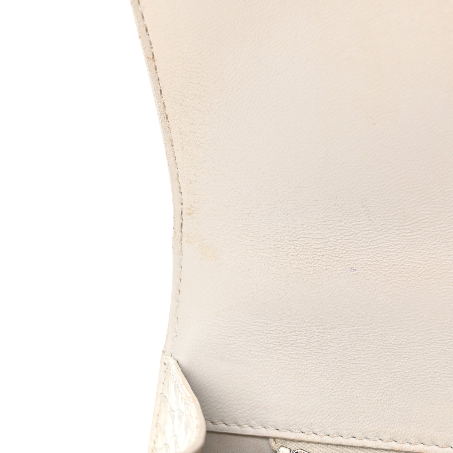 Calfskin Crocodile Embossed Small Hourglass Top Handle Bag White