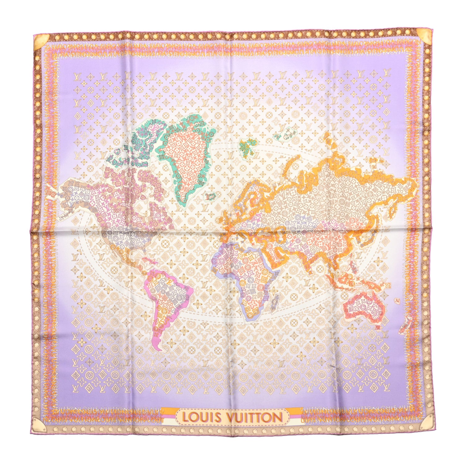 Louis Vuitton Silk Monogram Map Square Scarf 1 of 3