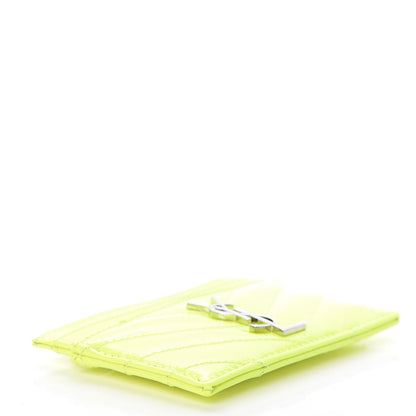 Saint Laurent Patent Grain De Poudre Matelasse Chevron Monogram Credit Card Case Neon Yellow 4 of 7