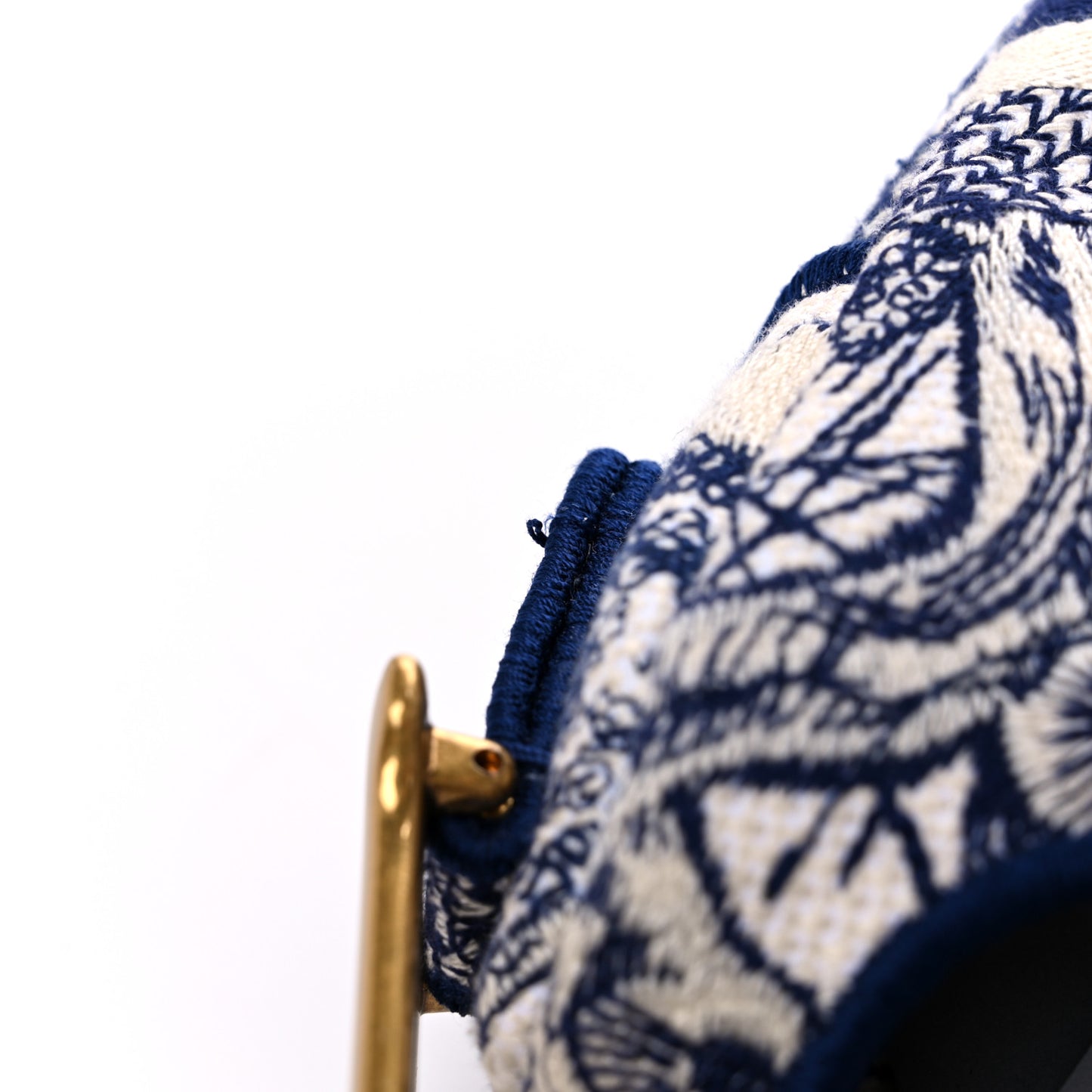 Canvas Embroidered Toile de Jouy Saddle Bag Blue
