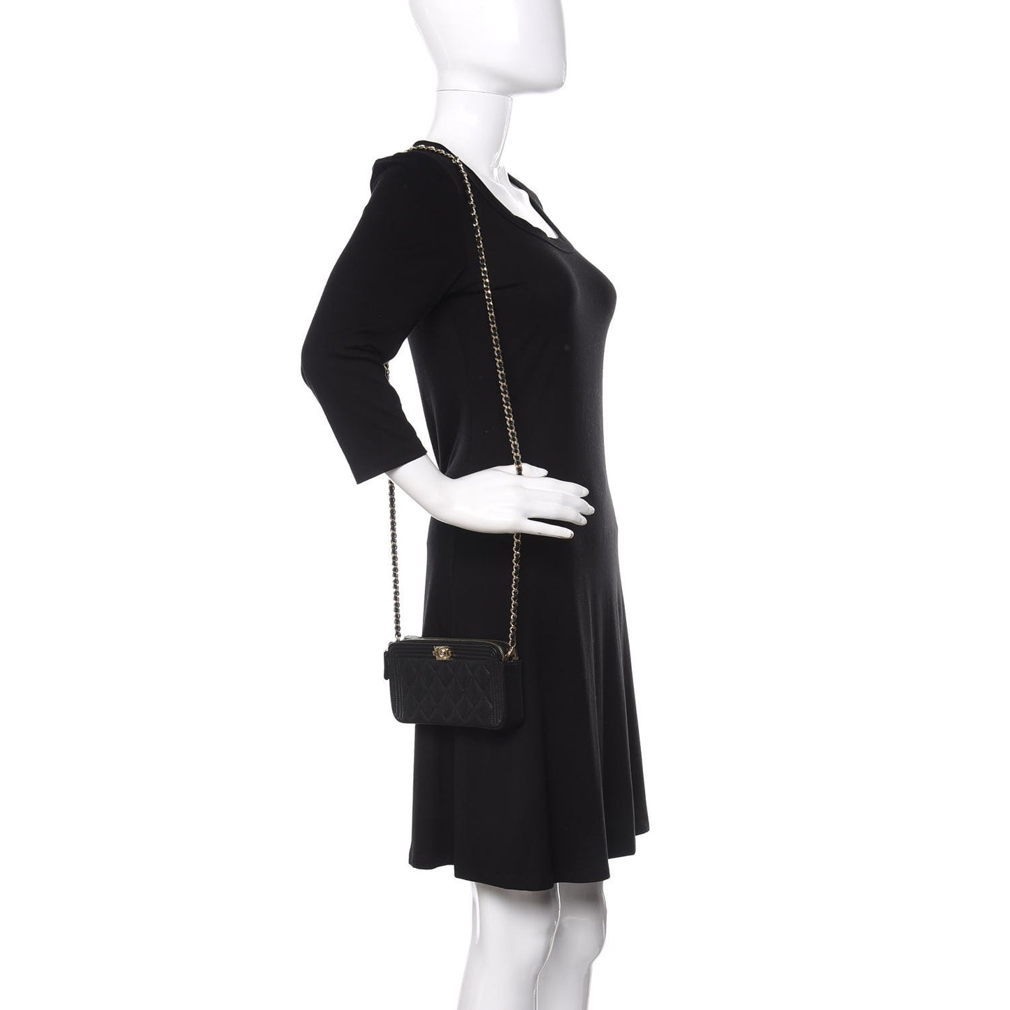 Caviar Quilted Small Boy Clutch With Chain Black
