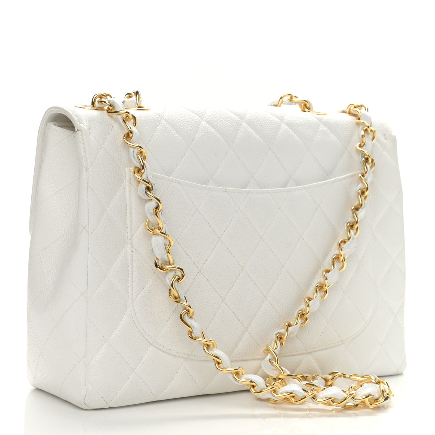 Caviar Quilted XL Jumbo Single Flap White