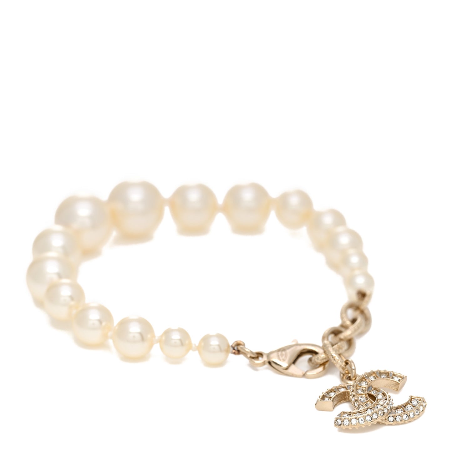 Graduated Pearl Crystal CC Bracelet Gold