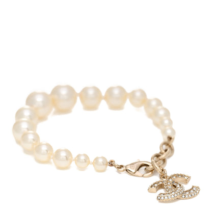 Chanel Graduated Pearl Crystal CC Bracelet Gold 1 of 4