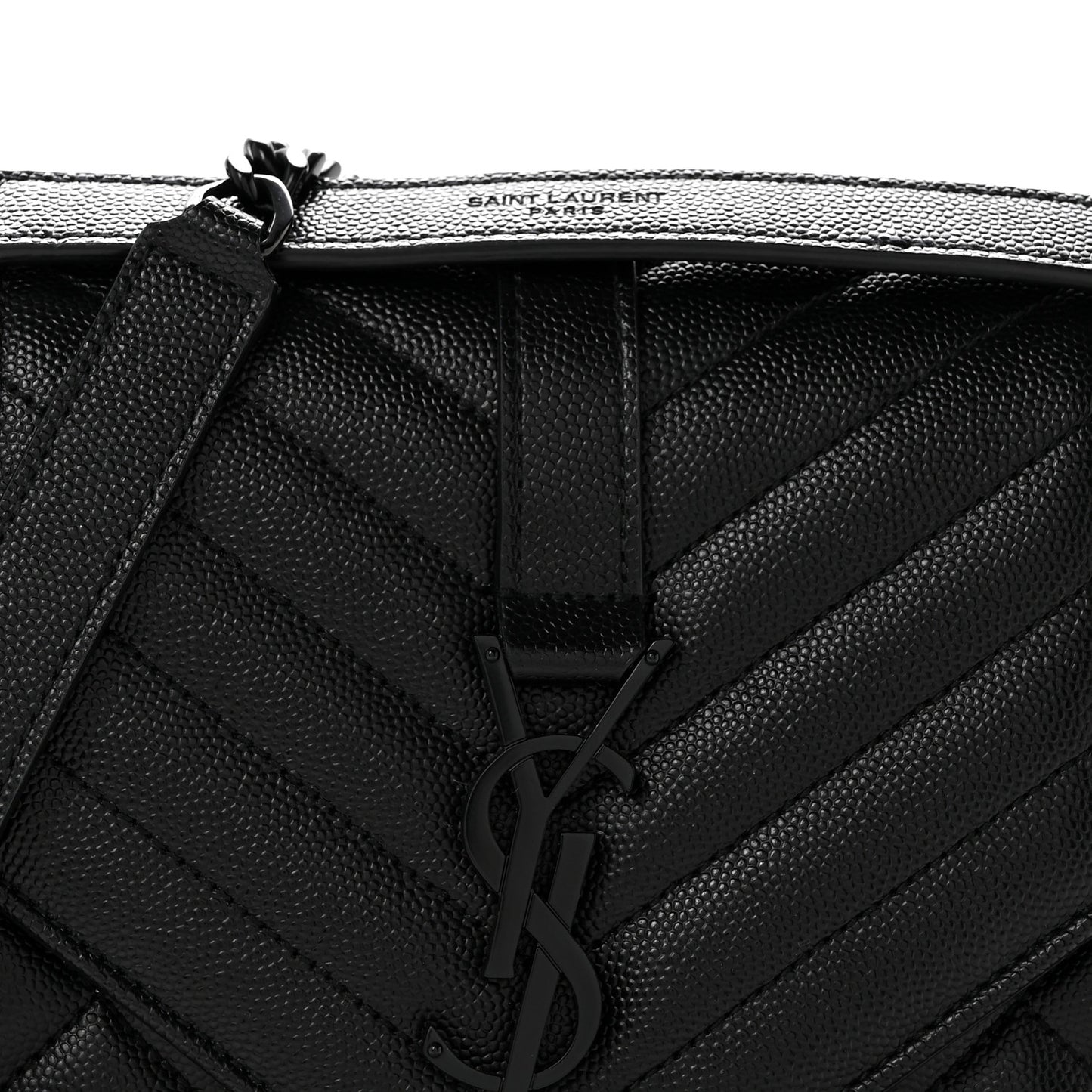 Grain De Poudre Textured Mixed Matelasse Triquilt Medium Monogram Monochrome Satchel Black