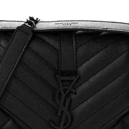 Saint Laurent Grain De Poudre Textured Mixed Matelasse Triquilt Medium Monogram Monochrome Satchel Black 7 of 12