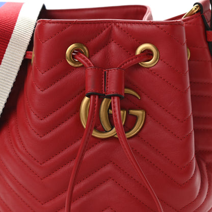 Gucci Calfskin Matelasse Sylvie Web GG Marmont Bucket Bag Hibiscus Red 8 of 10