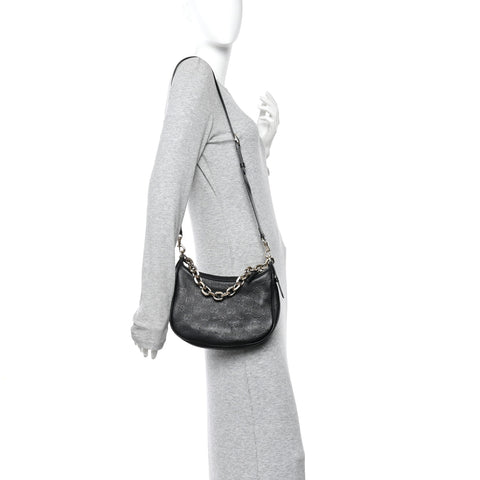 GG Grainy Calfskin Emblem Small Half Moon Shoulder Bag Black
