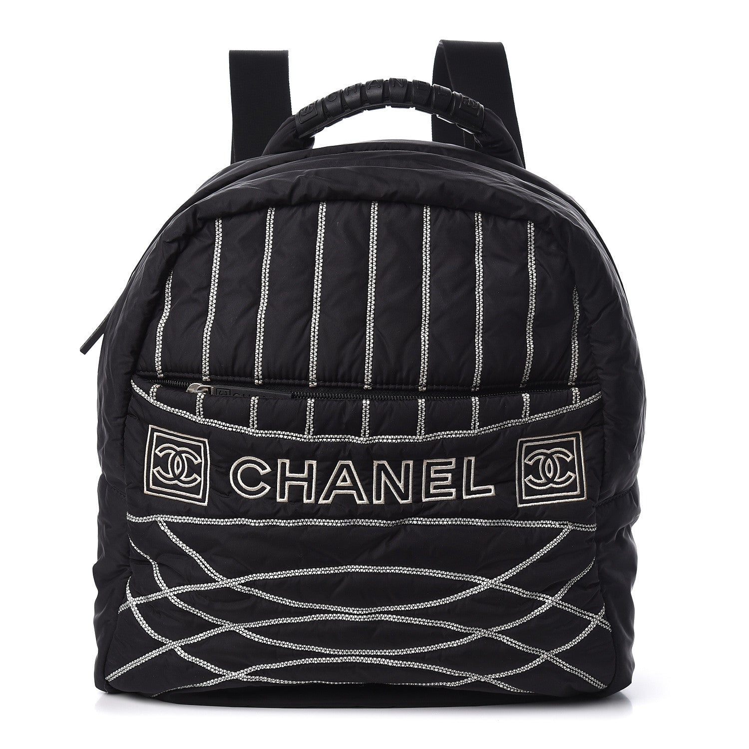 Chanel Nylon Embroidered CC Backpack White Black 1 of 14