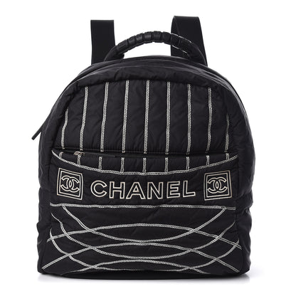 Chanel Nylon Embroidered CC Backpack White Black 1 of 14