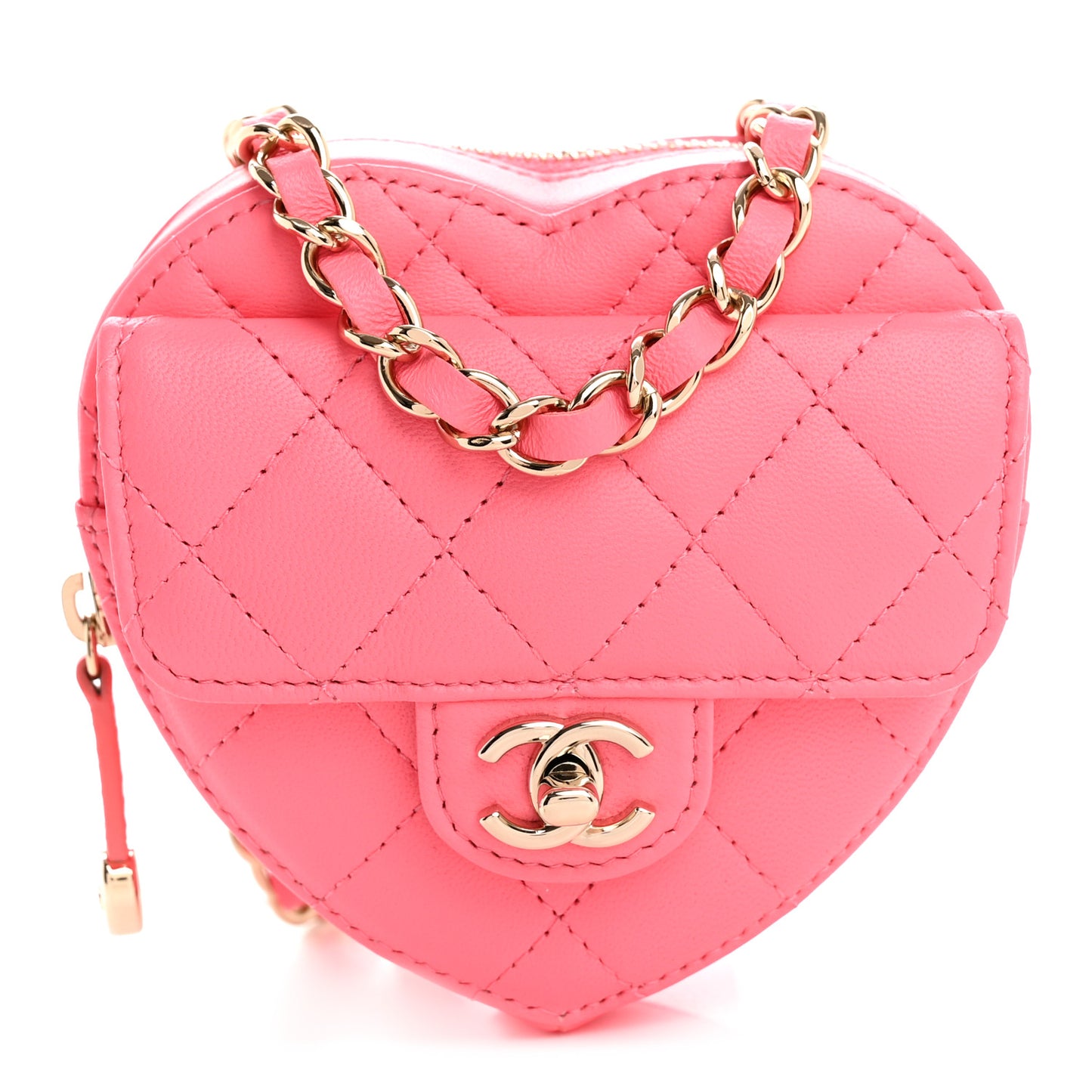 Lambskin Quilted CC In Love Heart Waist Belt Bag With Chain Pink