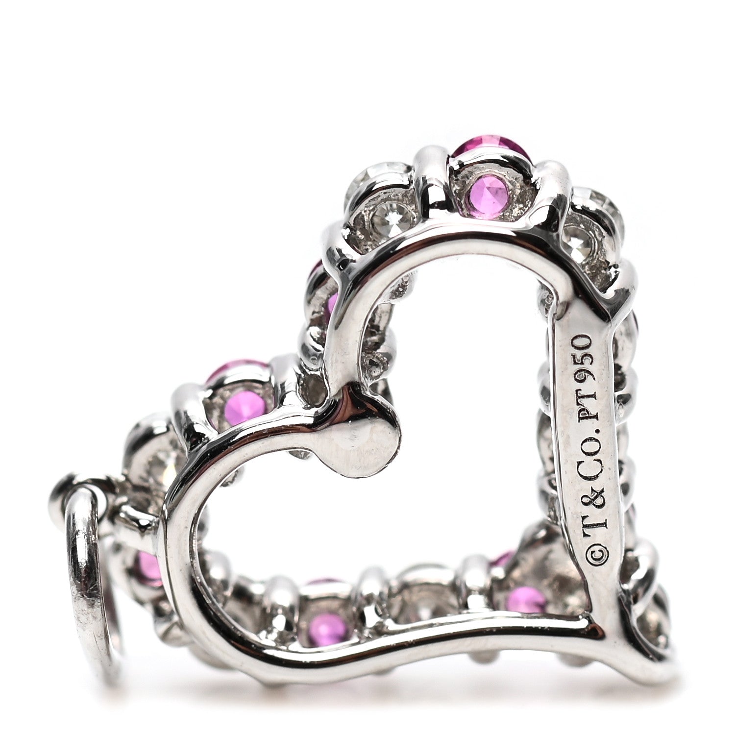 Tiffany Platinum Diamond Pink Sapphire Mini Heart Charm 3 of 4