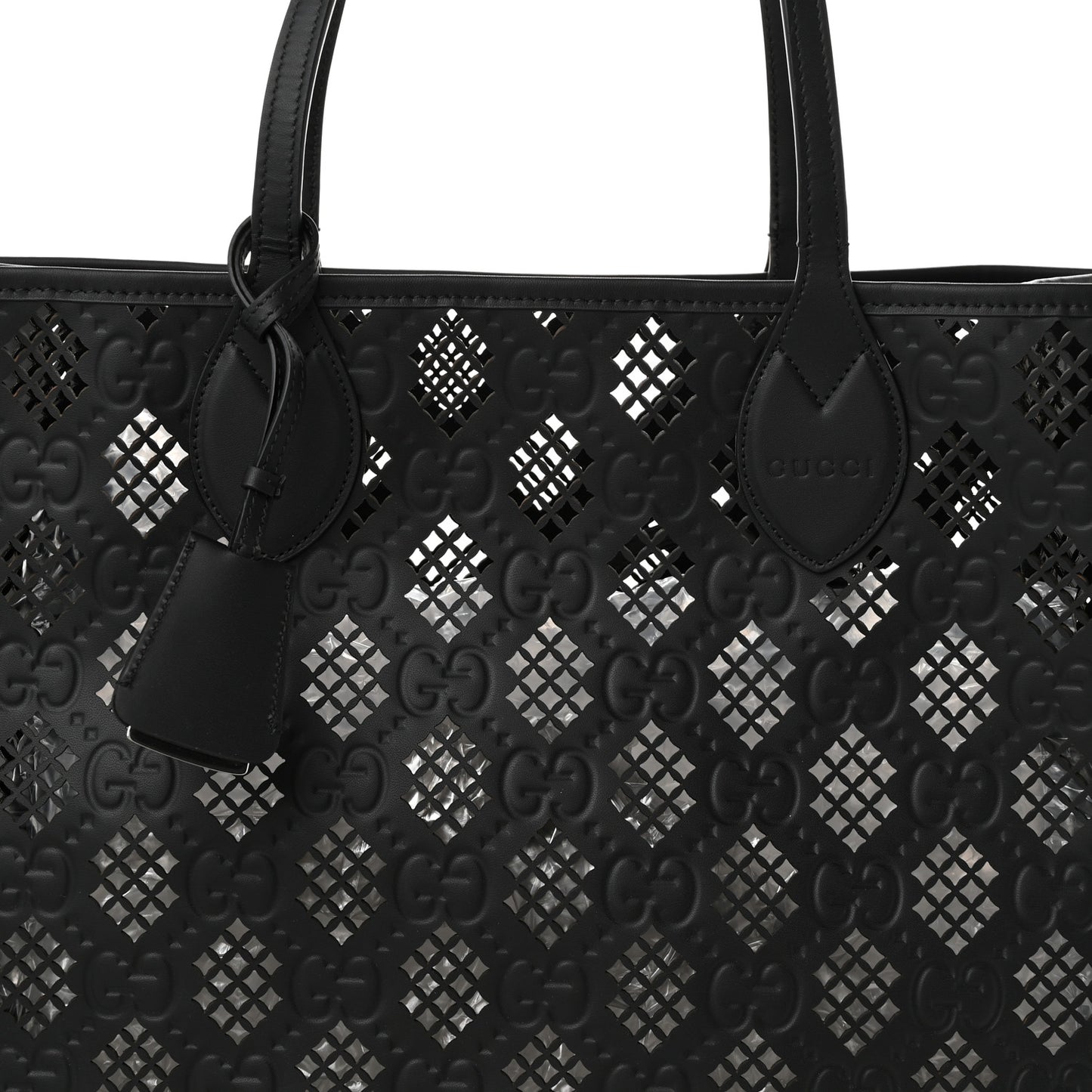 Calfskin GG Monogram Diamond Cut Medium Ophidia Tote Bag Black