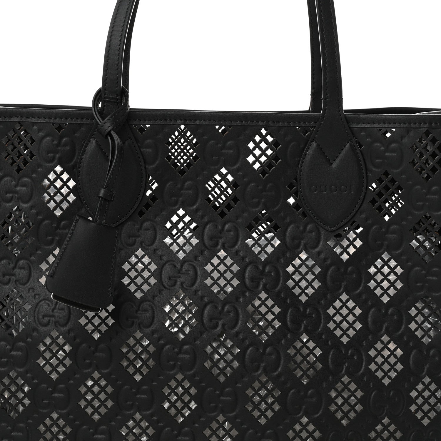 Gucci Calfskin GG Monogram Diamond Cut Medium Ophidia Tote Bag Black 9 of 11