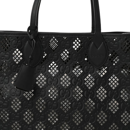 Gucci Calfskin GG Monogram Diamond Cut Medium Ophidia Tote Bag Black 9 of 11
