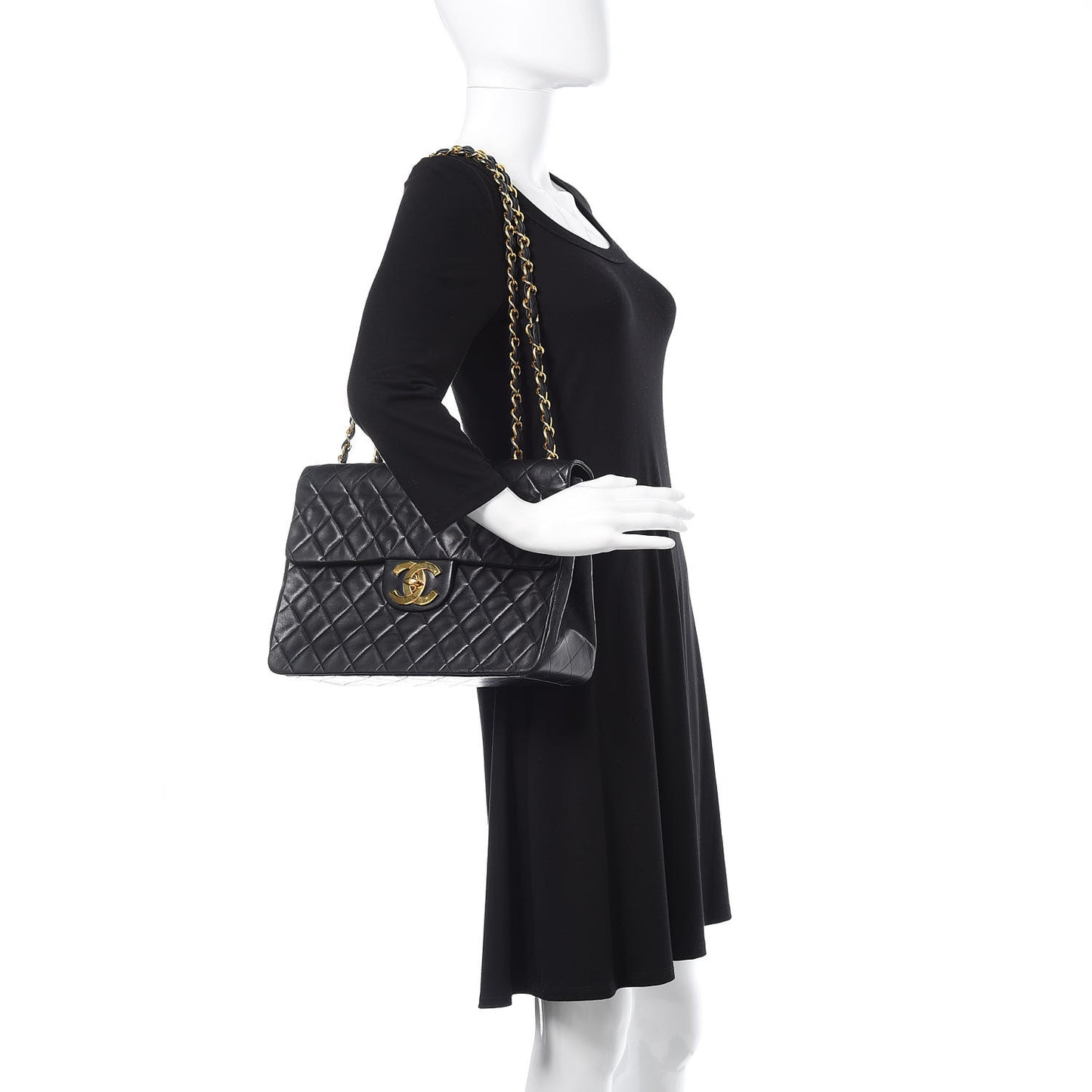 Lambskin Quilted XL Jumbo Single Flap Black