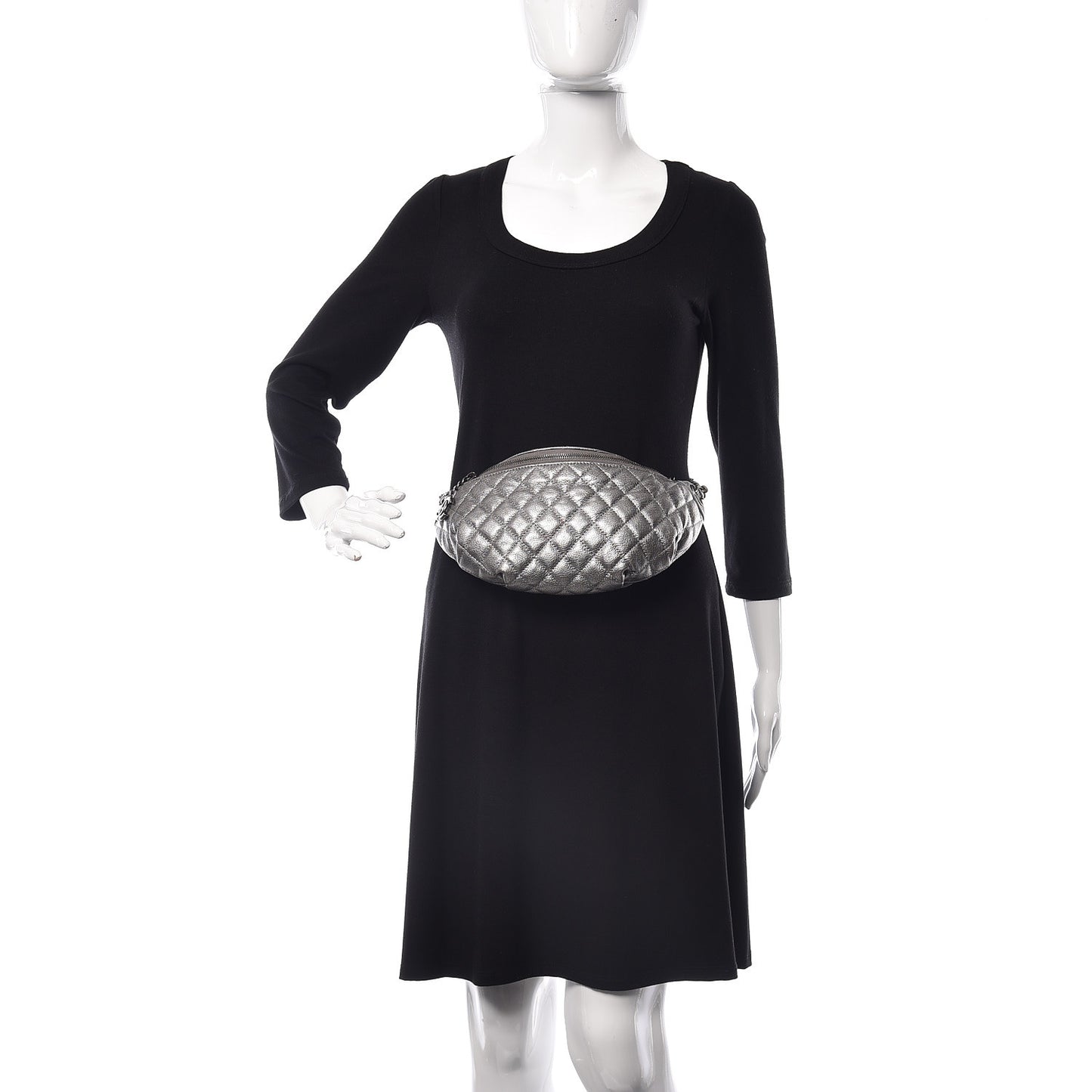 Metallic Goatskin Quilted Banane Waist Bag Fanny Pack Silver