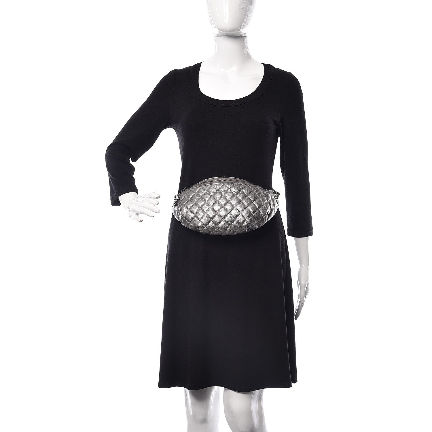 Chanel Metallic Goatskin Quilted Banane Waist Bag Fanny Pack Silver 3 of 12
