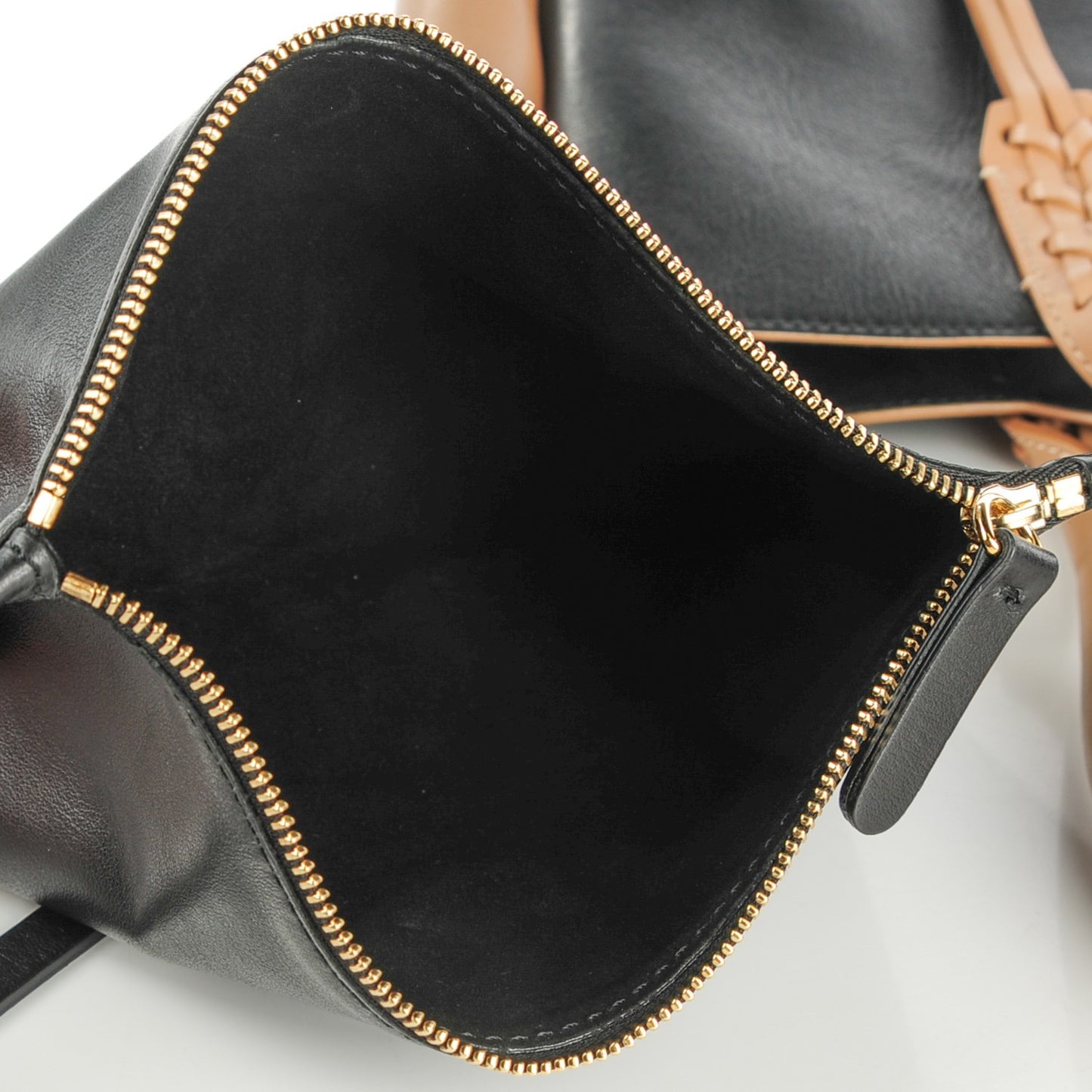 Smooth Calfskin Small Fringe Bi-Color Shopper Tote Black