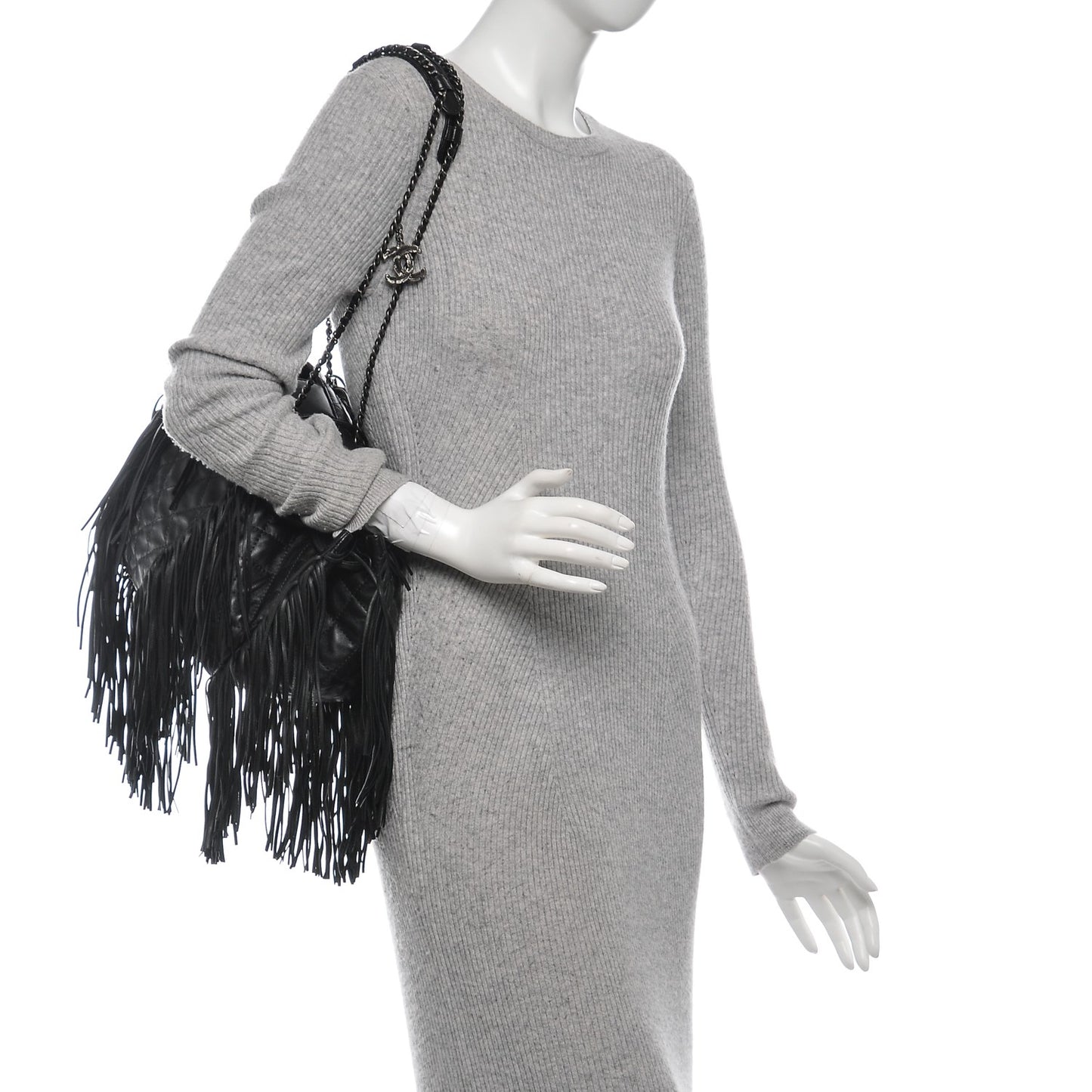 Lambskin Quilted Western Baluchon Fringe Bag Black