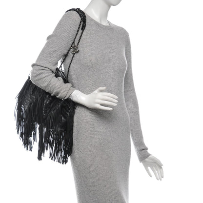 Chanel Lambskin Quilted Western Baluchon Fringe Bag Black 2 of 7