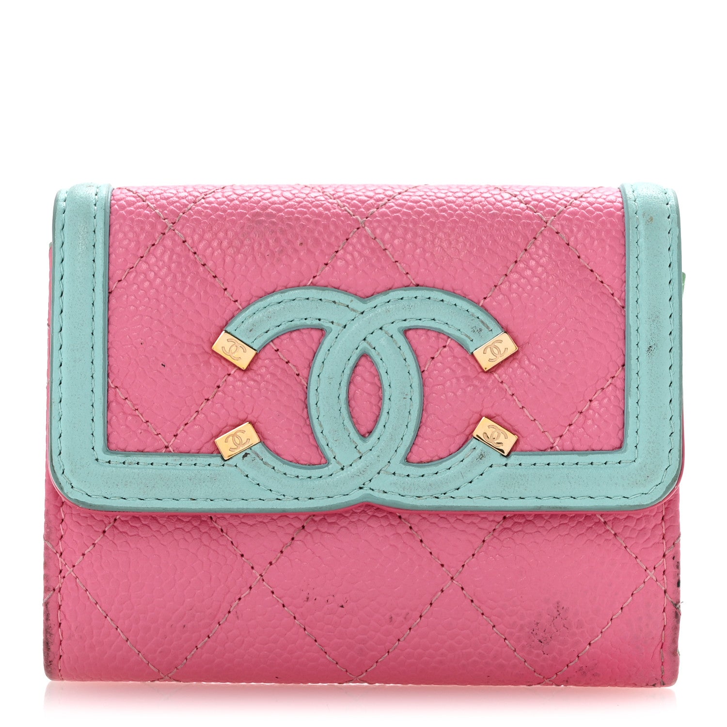 Chanel Caviar Quilted Filigree Flap Card Holder Pink Blue Green 1 of 11