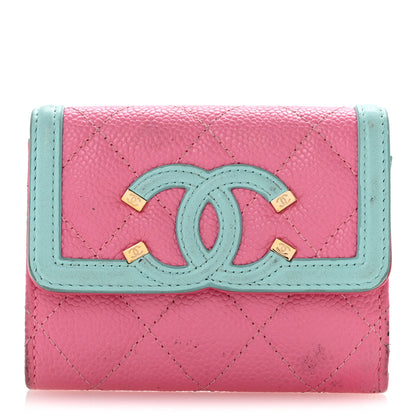 Chanel Caviar Quilted Filigree Flap Card Holder Pink Blue Green 1 of 11