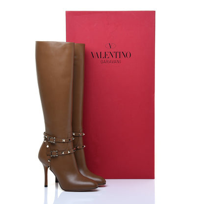 Valentino Garavani Calfskin Rockstud Knee High 100mm Boots 37 Nocciola 8 of 8