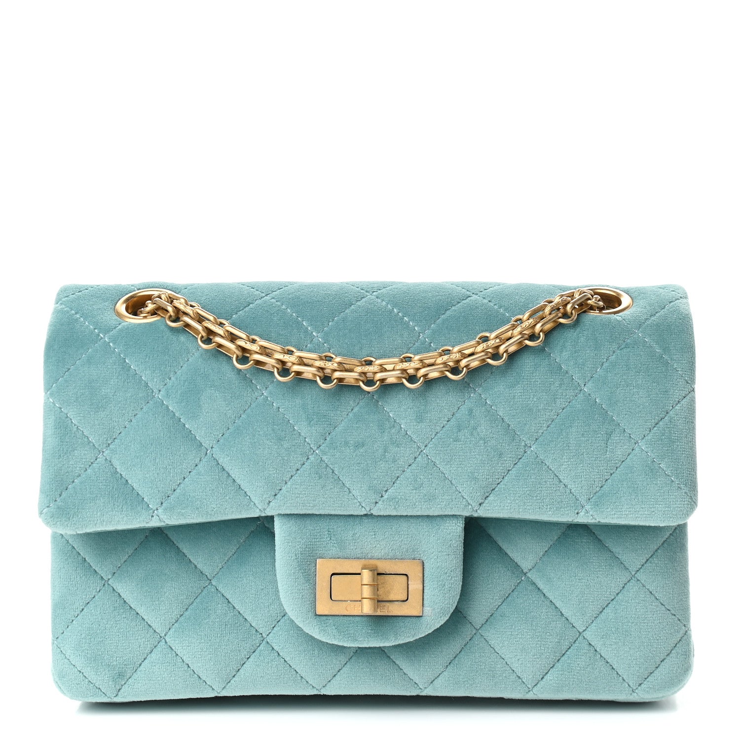 Chanel Velvet Quilted Mini 2.55 Reissue Flap Light Blue 1 of 9