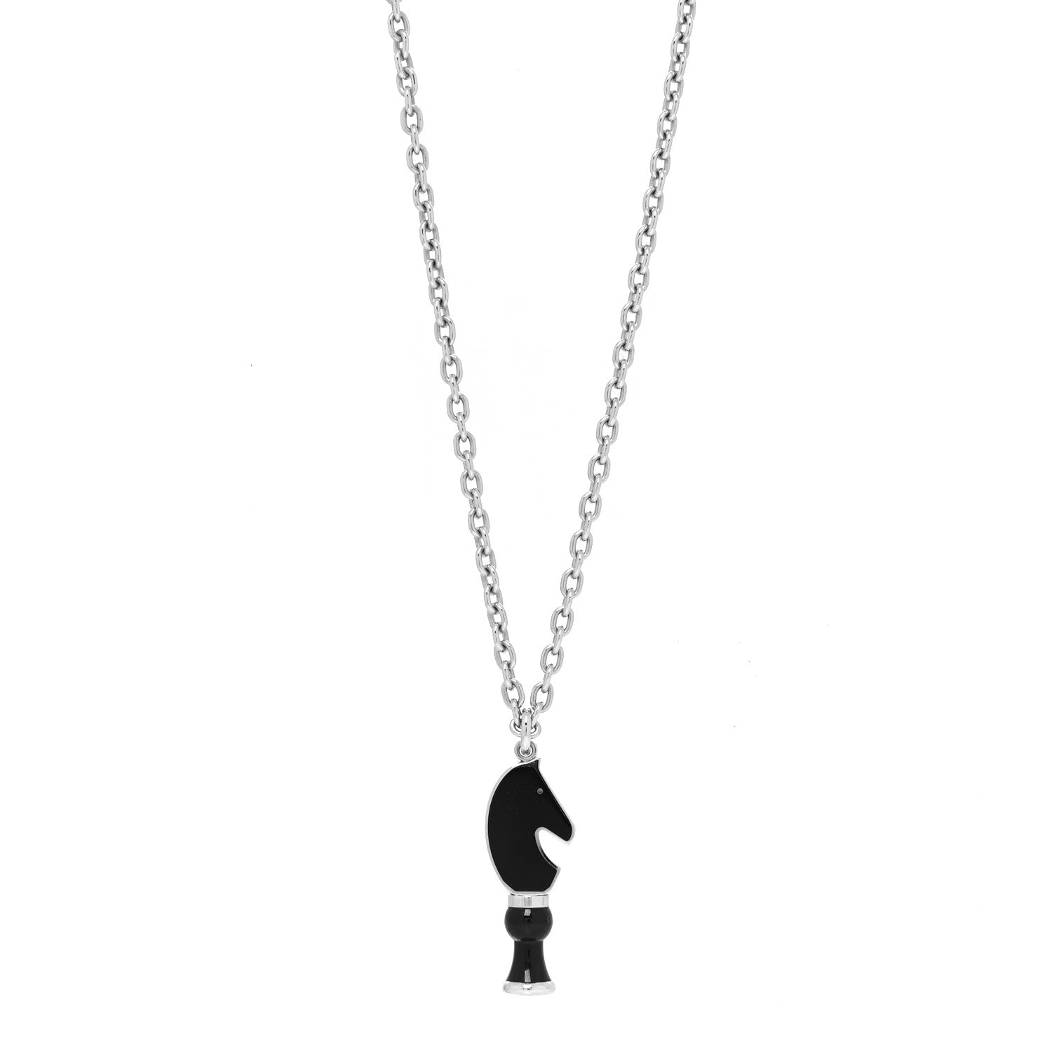 Hermes Lacquered Palladium Cavalier Necklace Black 1 of 6