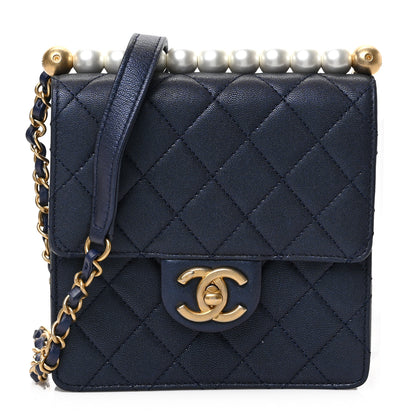 Chanel Iridescent Lambskin Quilted Chic Pearls Flap Navy Blue 1 of 9