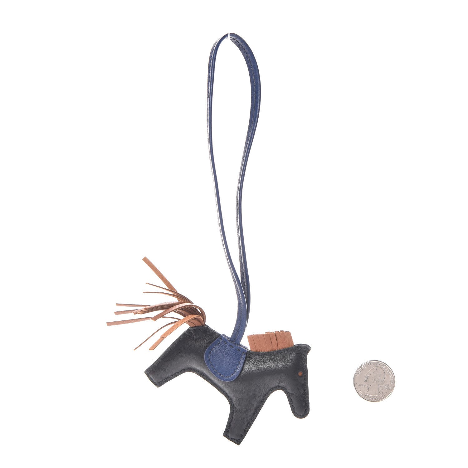 Hermes Milo Lambskin Grigri Rodeo Horse Bag Charm PM Black Bleu Encre Gold 2 of 5