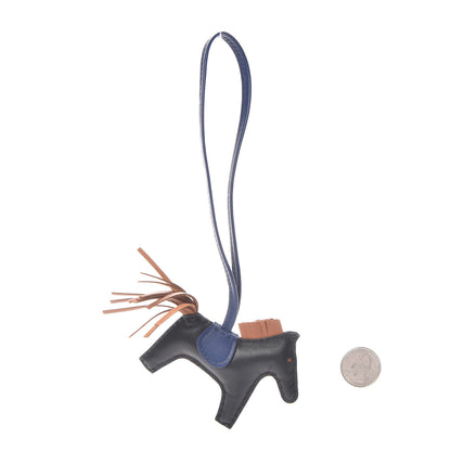 Hermes Milo Lambskin Grigri Rodeo Horse Bag Charm PM Black Bleu Encre Gold 2 of 5