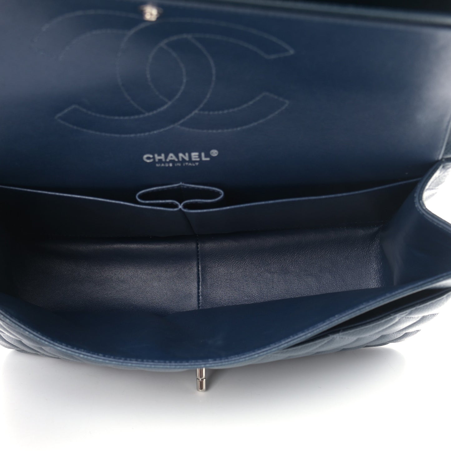 Caviar Quilted Jumbo Double Flap Navy Blue