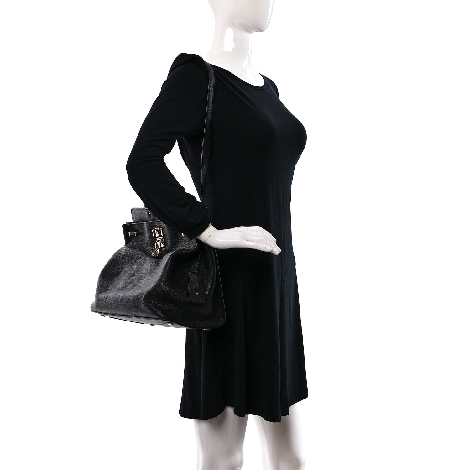 Valentino Garavani Pebbled Calfskin Large JoyLock Satchel Black 2 of 8