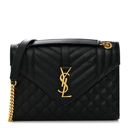 Saint Laurent Grain De Poudre Textured Mixed Matelasse Triquilt Medium Monogram Satchel Black 1 of 9