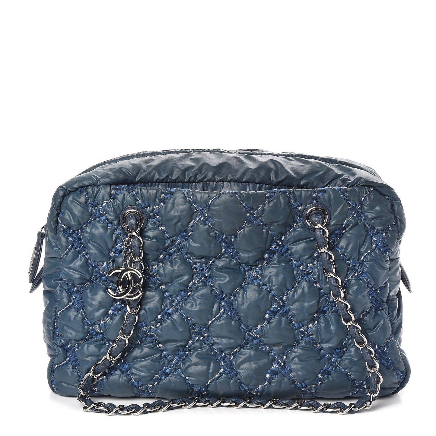 Nylon Quilted Tweed Stitch Bubble Camera Case Blue