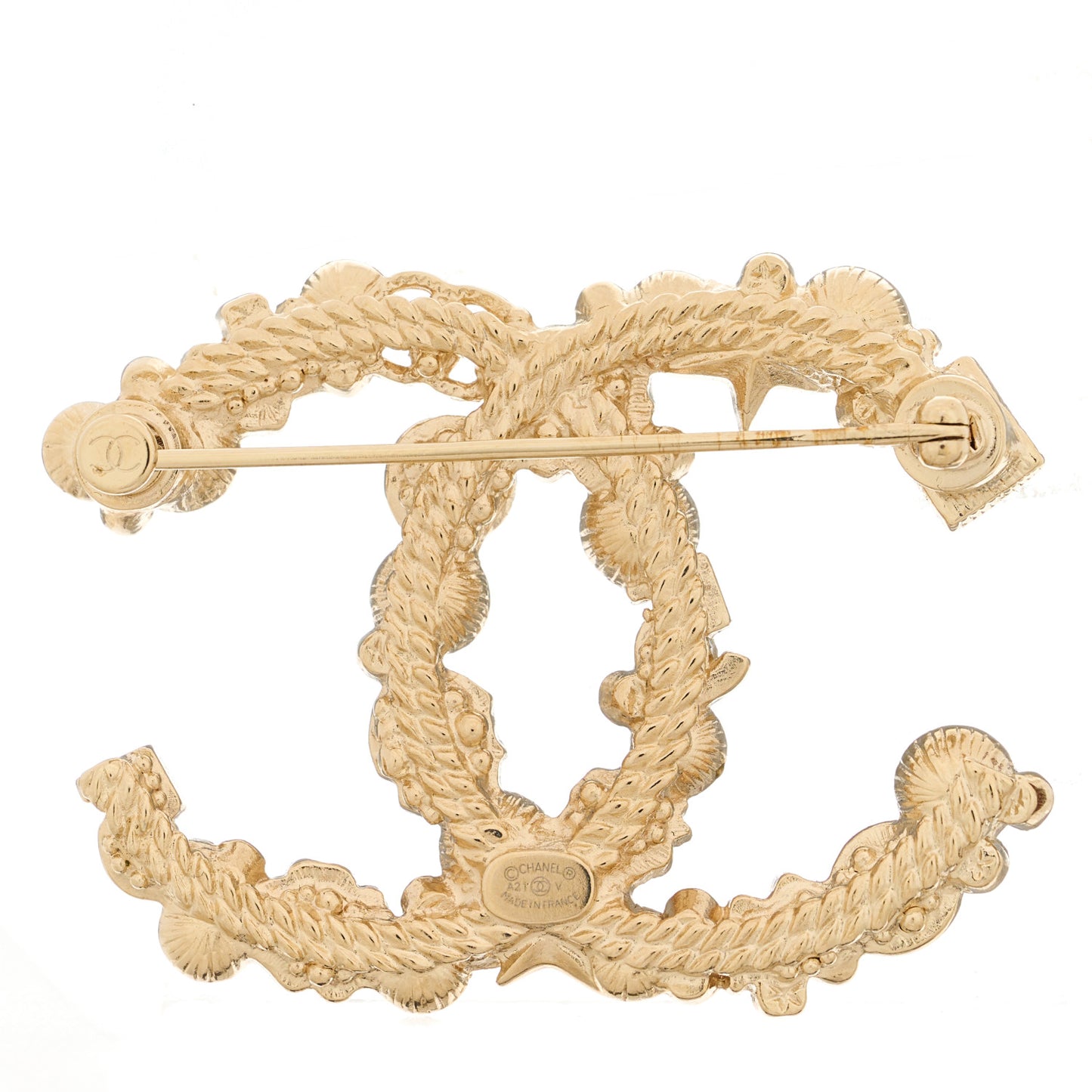 Pearl Crystal CC Flower Brooch White Nacre Gold
