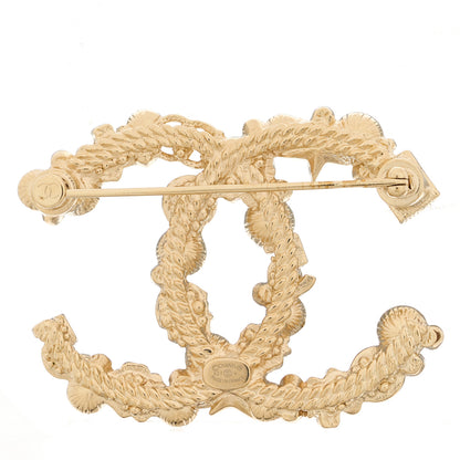 Chanel Pearl Crystal CC Flower Brooch White Nacre Gold 4 of 5